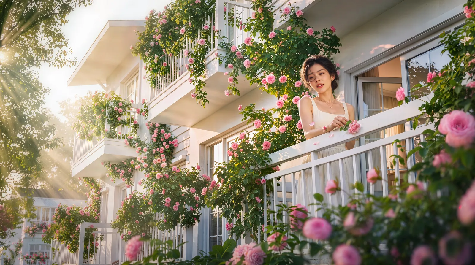 Ban công nhà phố trồng hoa hồng